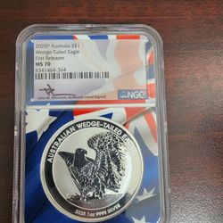 2025P Australia S$1 Wedged-Tailed Eagle First Releases MS70