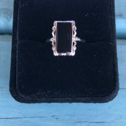 Beautiful 10k Solid White Gold Black Onyx Ring Size 6.5