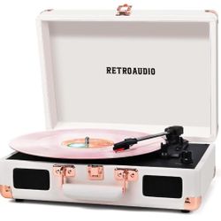 Vinyl Record Player with Built-in Speakers 3-Speed Vintage Record Player Bluetooth Portable Suitcase Turntable Belt-Driven LP Player Support RCA Outpu