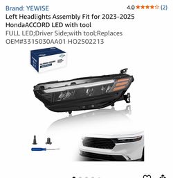 Left Headlights Assembly Fit for 2023-2025 HondaACCORD LED with tool FULL LED;Driver Side;with tool;Replaces OEM#AA01 HO