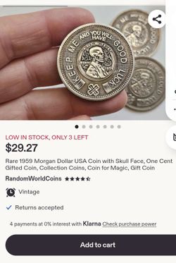 Rare 1959 Morgan Dollar USA Coin with Skull Face,