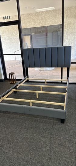Gray Upholstered Bed Frame with Headboard