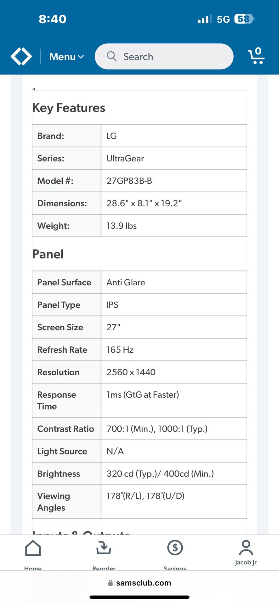 Lg UltraGear 27 IPs Monitor