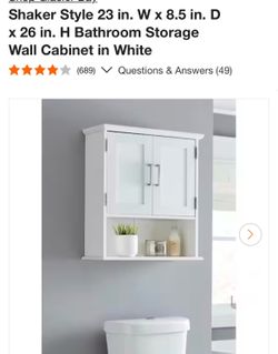 Shaker Style 23 in. W x 8.5 in. D x 26 in. H Bathroom Storage Wall Cabinet in White
