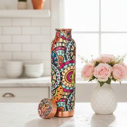 Copper Water Bottle 900ml Handmade Pure Copper Leak Proof | Ayurveda Drinkware Cup Bottle for Yoga Gym Travel