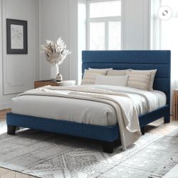 🛏️💙 FULL SIZE NAVY BLUE UPHOLSTERED BED – $90 💙🛏️