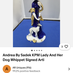 FINE VINTAGE KPM GERMAN PORCELAIN GILT GOLD ART DECO LADY & WHIPPET DOG FIGURINE