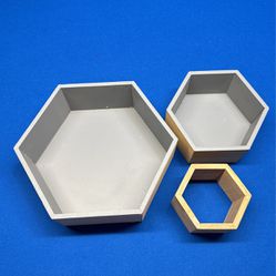 Set Of 3 Hexagon Shelves. Wood