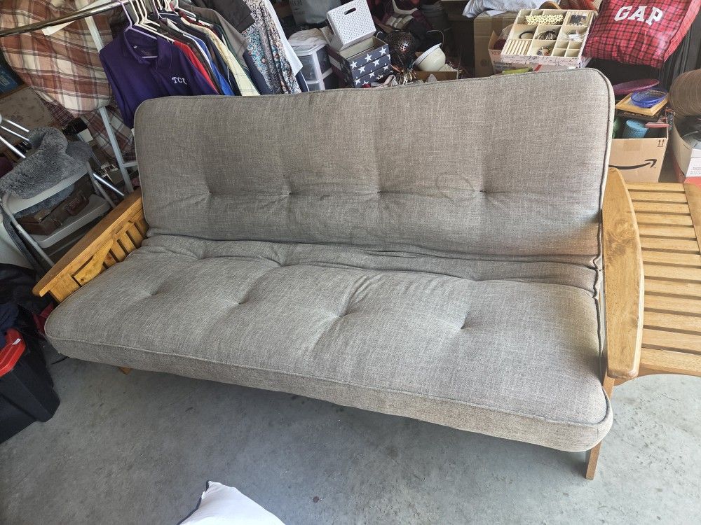 Futon Couch/Bed With End Shelves