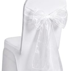120 Pack Organza Chair Sashes, 108 x 6.7 Inches Tulle Bows Ties, Wedding Bands Decoration, Party Chairs Cover Ribbons, White $80 Firm on Price