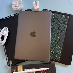 Apple IPad 9th Generation (10.2” Retina /Touch ID /IOS 18/ 2021 Model) 64GB with Pen, Keyboard  & Accessories 