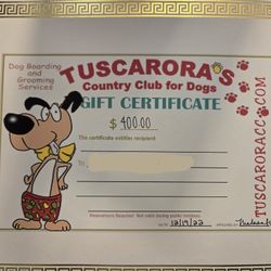 DOG BOARDING CERTIFICATE ($400 VALUE) TUSCARORA'S 