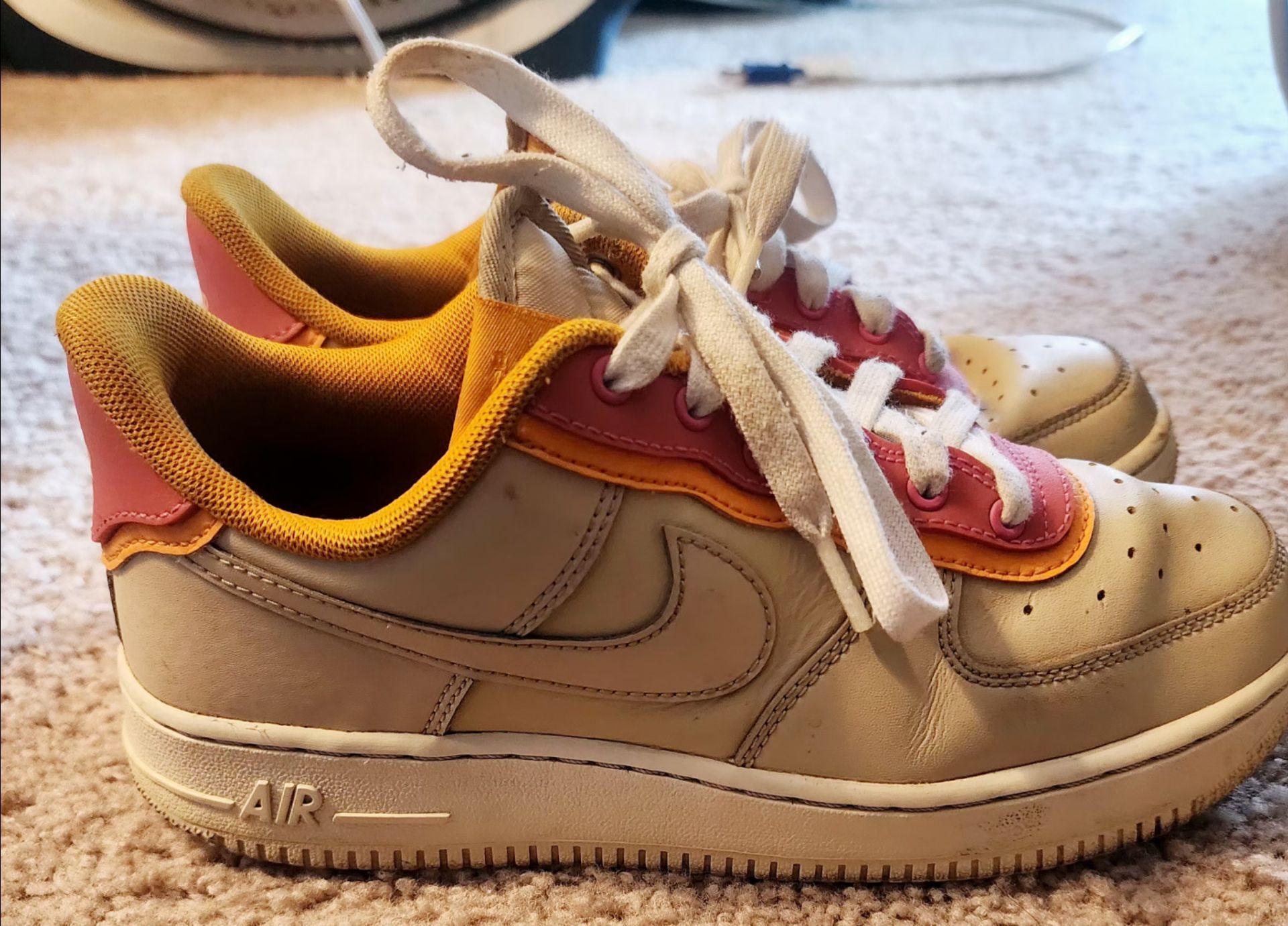 Nike Air Force 1 Pink Orange Sneakers Women’s AF1 Low Top Shoes 6.5y