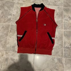 Vintage 80s Fila Tennis Track Velour Red Vest SZ S/M