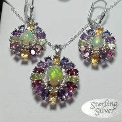 Multi Gemstone Diamond Flower Set 