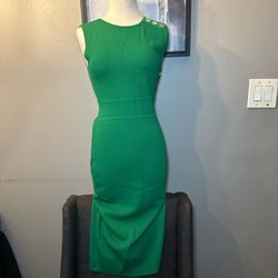 Emerald Green Bodycon Midi Dress Gold Button Detail | Minimalist Classy Dress