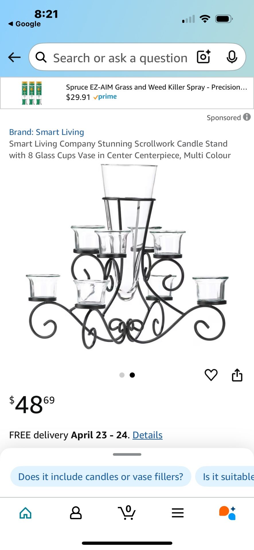 Wrought Iron & Glass Candle Holder and Candles
