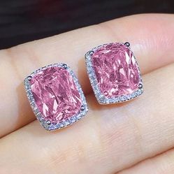 "Beautiful Pink Oval Radiant Zircon Romantic Stud Earrings, VP1021