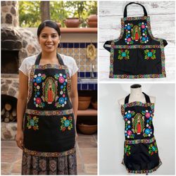 Our Lady Of Guadalupe Virgin Mary Black Apron / Nuestra Señora de Guadalupe Virgen María Mandil
