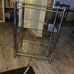 Chrome & gold glass shelving unit 