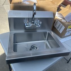 17 in. x 15 in. Commercial Hand Sink with Faucet Stainless Steel Sink 1 Compartment Small Hand Washing Sink
