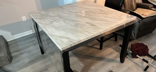 Marble Top Dining Table with Dark Legs