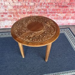 Wooden Side Table Accent Table Carved Wood