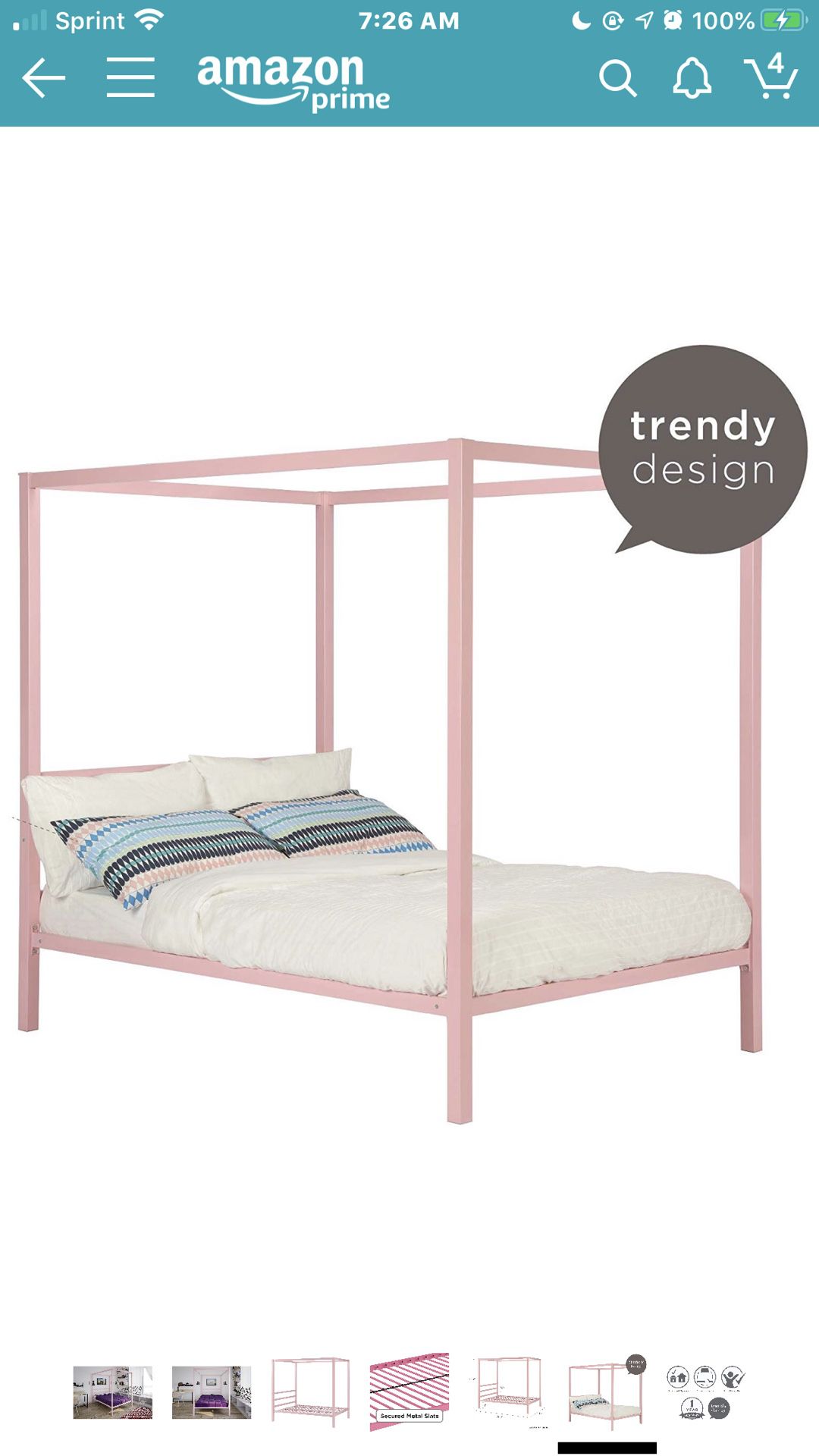 Pink canopy full size girl bed