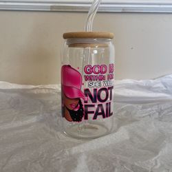Glass bamboo cup with straw