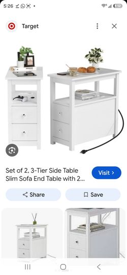 Set of 2 White 3-Tier Side Tables with Drawers