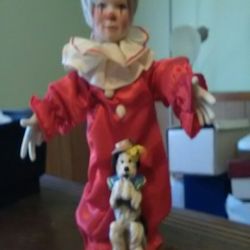 Collectable porcelain Doll McClelland children's circus series. Boy clown with dog act