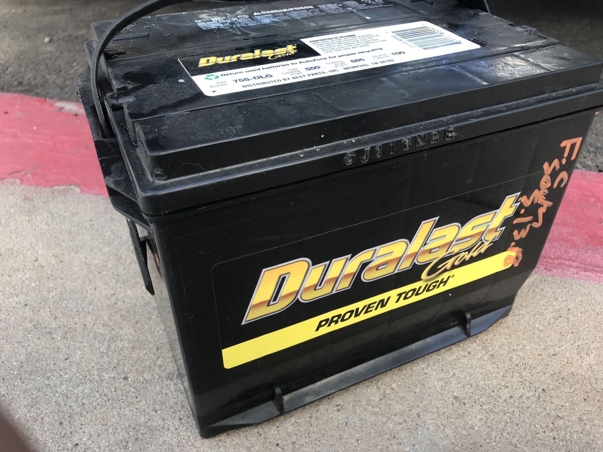 Side Post Duralast Gold Battery #75S-DLG CCA-550/CA-685/RC-100