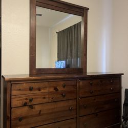 Brown Wood Dresser With Mirror 