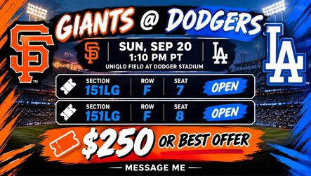Giants vs Dodgers MLB Tickets – 2 Seats