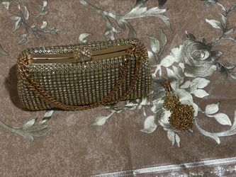 Gold Rhinestone Evening Clutch with Chain Strap