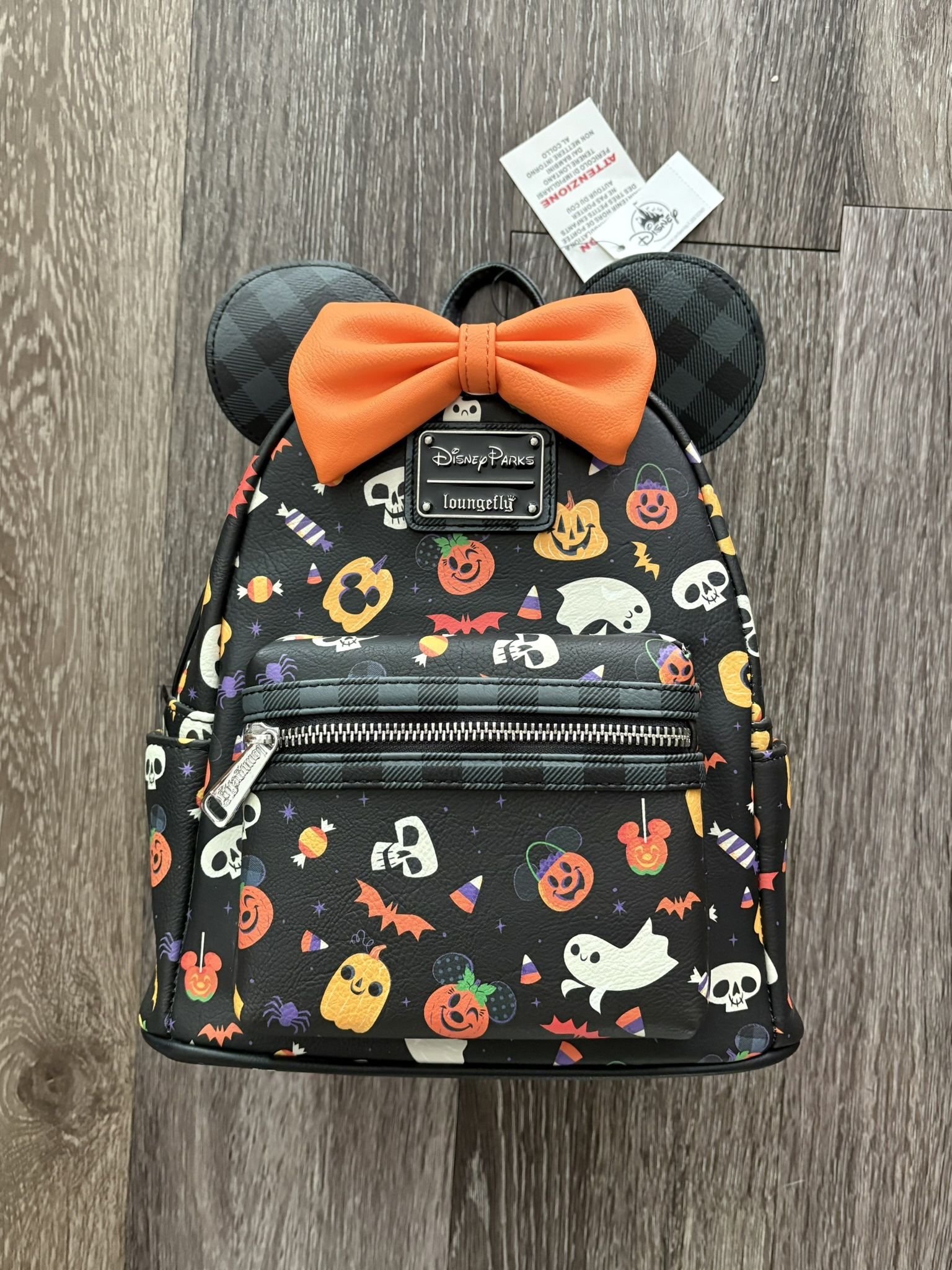 Disney Parks Loungefly Minnie Mouse Halloween Mini Backpack Black Plaid Ears