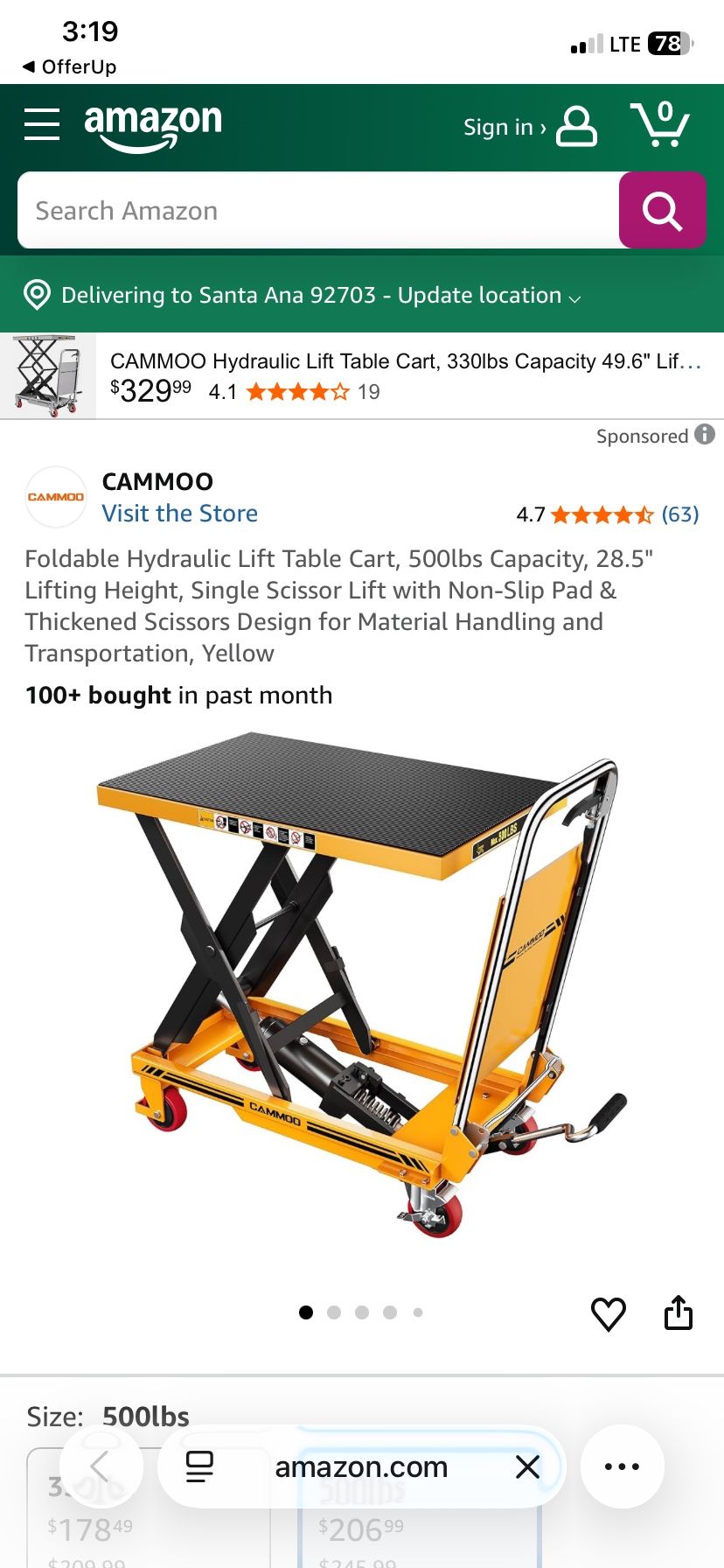 Foldable Hydraulic Lift Table Cart, 500lbs Capacity, 28.5" Lifting Height, Single Scissor Lift with Non-Slip Pad & Thickened Scissors Design for Mater