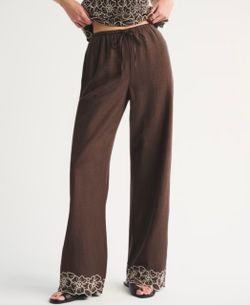 Abercrombie Linen-Blend Embroidered Brown Pants XL Short