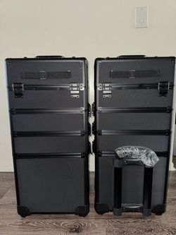 2 Black Rolling Makeup Train Cases on Wheels