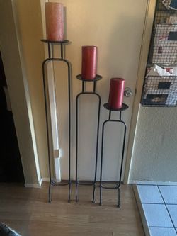 3 Candle Holders With Candles 