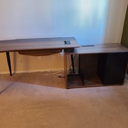 Desk With Cabinet and Plug Ins.