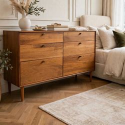 Mid-Century Modern 6-Drawer Wood Dresser