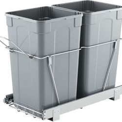 Pullout Trash Can for Kitchen Cabinets, 27QTx2 Double Under Sink Garbage Waste Recycling Bin, Under Mount Waste Container, with Heavy Duty Metal Full 