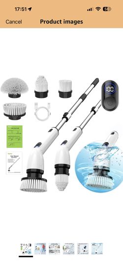 Electric Spin Scrubber, Full-Body IPX7 Waterproof Bathroom Scrubber with Power LCD Display, Adjustable Extension Handle, Cordless Shower Cleaner Brush
