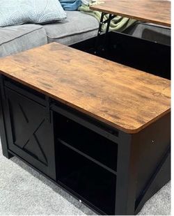 Modern Lift Top Coffee Table with Hidden Storage & Adjustable Shelves, Square Farmhouse Center Table for Living Room, Black