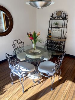 Bombay Dinner table, chairs, and wine shelf/rack set