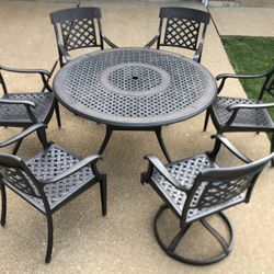 Patio Furniture Set Hanamint Lexington Pinecrest 6 Seat Outdoor Dining Set-54in Lazy Susan Table