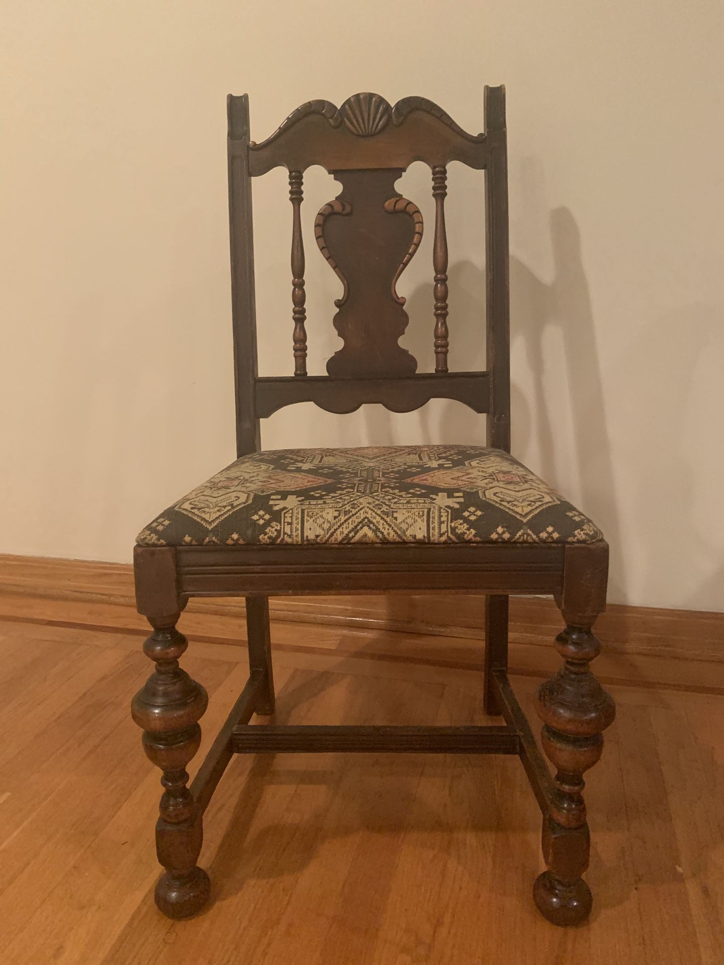 Vintage upholstered solid wood side chair, accent chair