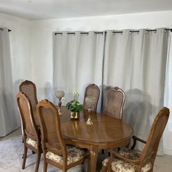 Vintage Extendable Dining Table & 6 Cane Back Chairs