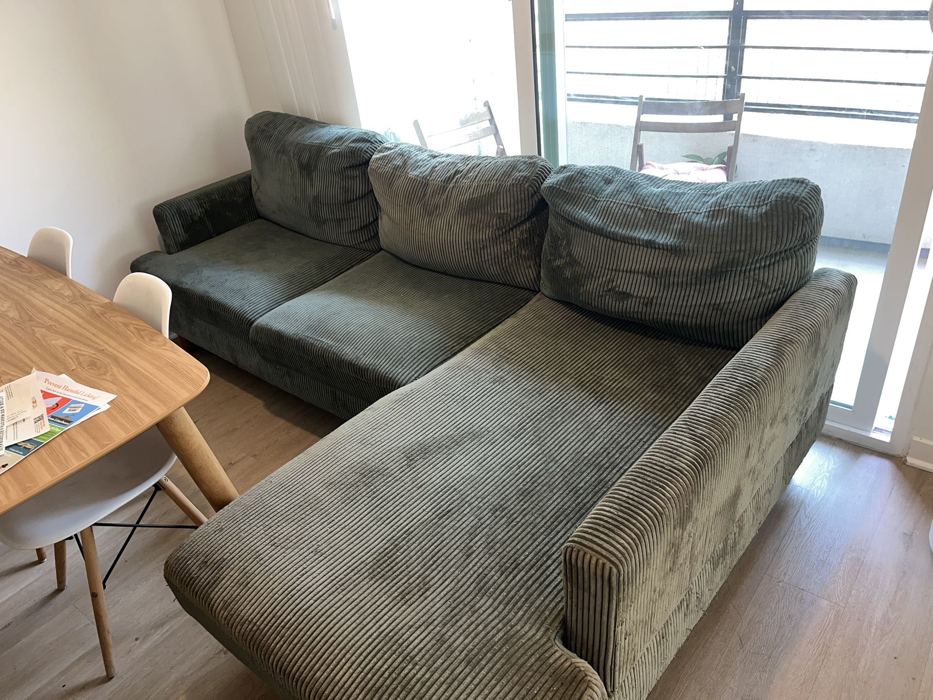 Olive Green Sectional Couch Corduroy style